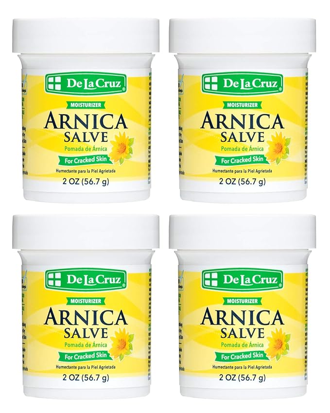 De La Cruz Arnica Salve, Foot Cream for Dry and Cracked Feet and Moisturizing Hand Salve for Dry Hands, 24 Hour Moisture for Dry and Rough Skin - (2 Ounces - 4 Jars)
