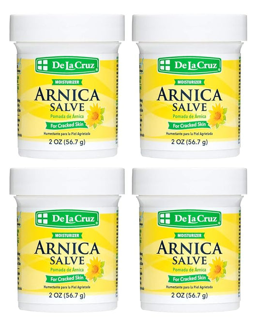 De La Cruz Arnica Salve, Foot Cream for Dry and Cracked Feet and Moisturizing Hand Salve for Dry Hands, 24 Hour Moisture for Dry and Rough Skin - (2 Ounces - 4 Jars)
