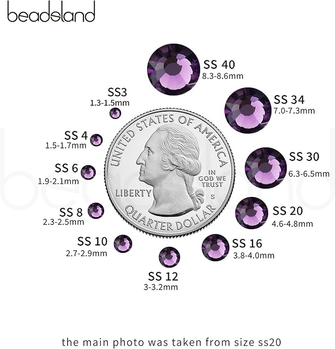 Beadsland 288pcs Flat Back Crystal Rhinestones Round Gems for Nail Art and Craft Glue Fix, Tanzanite, SS30, 6.3-6.5mm