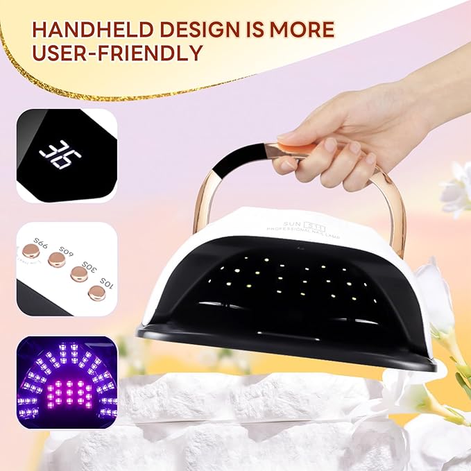 268W UV LED Nail Lamp, HeerMua Nail Dryer for Gel Polish, Fast Curing Gel Polish Light 4 Timers,Professional LED Nail Lamp UV Nail Light with Portable Handle, 57Pcs Lamp Beads and Automatic Sensor