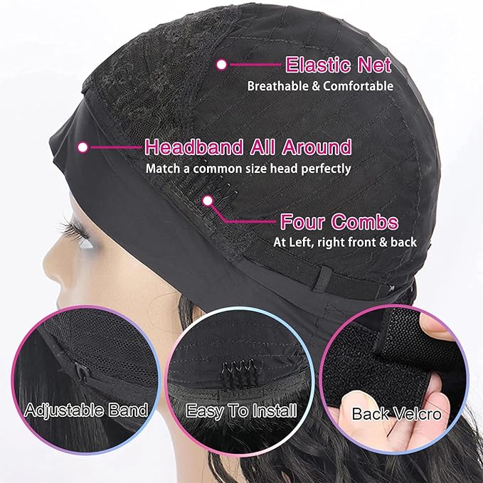 Aiterina Headband Wig Human Hair Straight Headband Half Wigs Human Hair Brazilian Glueless Human Hair Wigs None Lace Front Wigs Machine Made Wigs 150% Density Natural Color 18 Inch