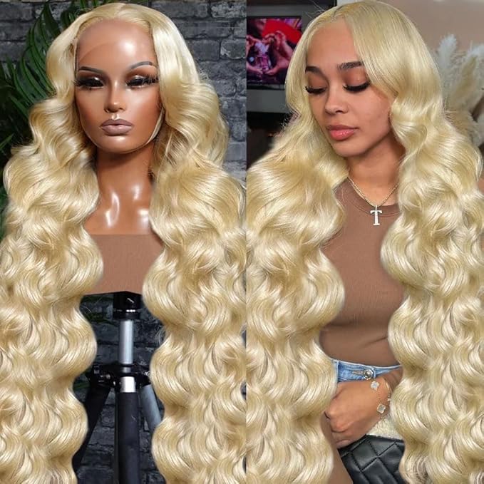 613 Lace Front Wig Human Hair 13x6 Transparent Lace 613 HD Lace Frontal Wig Body Wave Blonde Lace Front Wigs Human Hair 180% Density (40inch)