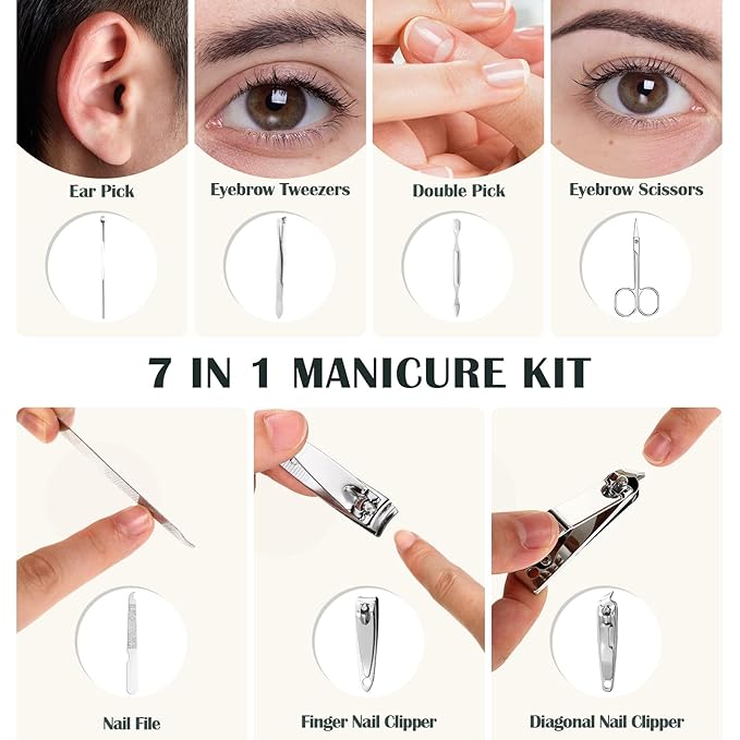 70 Set Manicure Set Bulk Professional Nail Care Kit Nail Clippers Kit Stainless Steel Pedicure Set with Travel Case Multicolor Portable Grooming Kits Gifts for Men Women (7 in 1,3x3.9'')