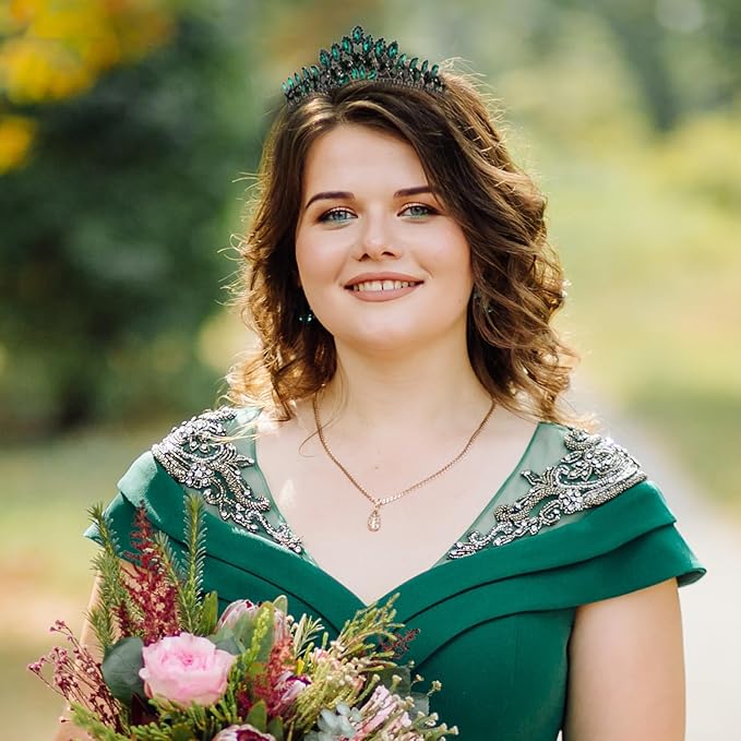 LIMELIA Women's Tiara for Henna Wedding Party|Glitter Hair Accessories for Bridal Birthday Pageant Prom Halloween Costume Christmas Party, Queen Princess Crowns | Leaf Model-Green