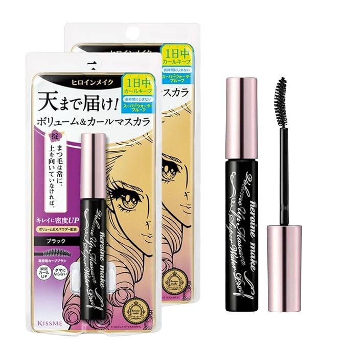 HEROINE MAKE by KISSME Mascara Duo Set | 2 Full-Size - Volumizing Eyemakeup Mascara with Waterproof Black Curvy Brush, Defining Fiber Long-lasting False Eyelash Effect, Made in Japan