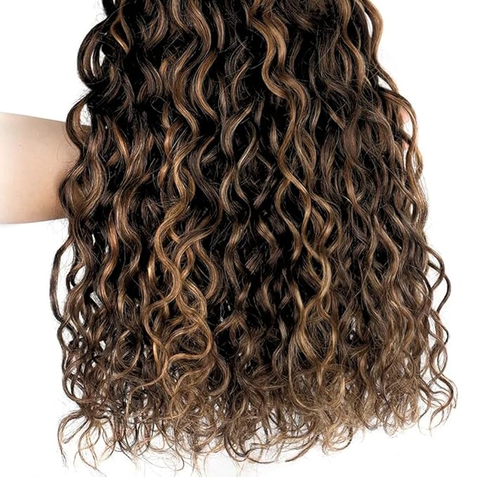 P1B/30 Highlight Deep Curly Bundles Human Hair Two Tone Black Mixed With Brown Curly Bundles Brazilian Human Hair Weave Wet and Wavy for Black Women 26 28 30 Inch