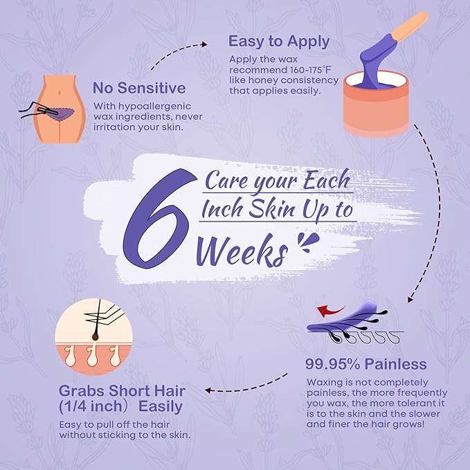 Ajoura 1lb Hard Lavender Wax Beads for Full Body Hair Removal - Brazilian, Bikini, Face, Eyebrows, Underarms, Arms, Chest, Back, Legs (Refill for Wax Warmer Kit, Purple)