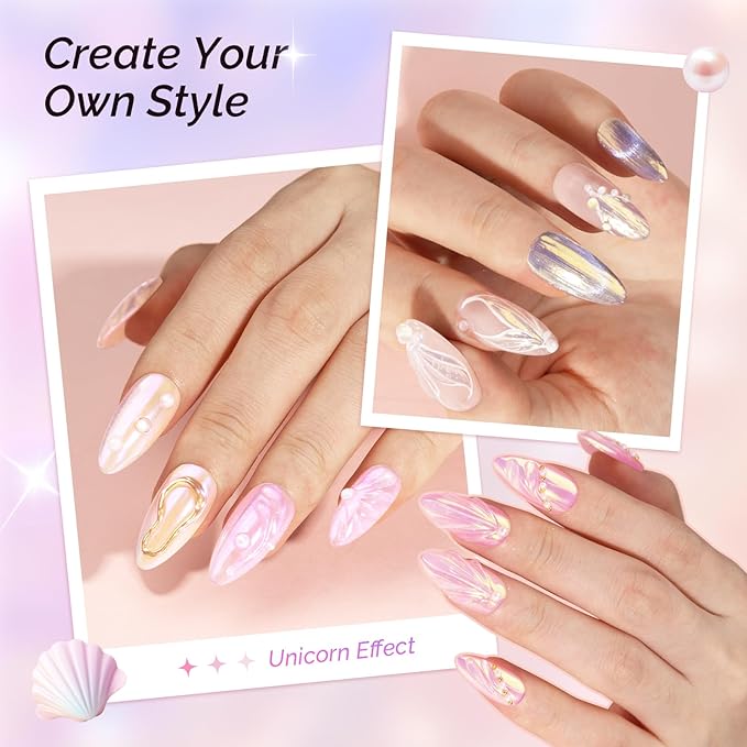 MelodySusie 9Pcs Unicorn Chrome Nail Powder,Ice Transparent Aurora,Mirror Effect,Color Changing Pearlescent,Multi-color Chrome Rainbow Pigment Super Shiny,Suitable for Home DIY Nail Salon