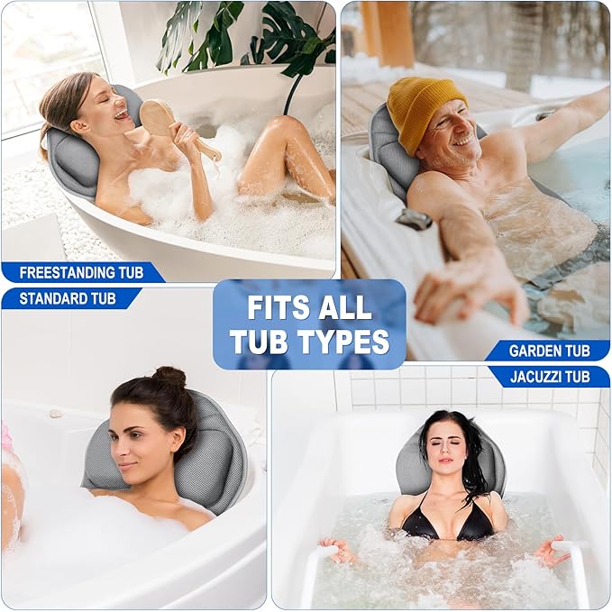 Full Body Bath Pillow for Bathtub, Luxury Bath Gifts for Women Thick Bathtub Cushion for Soaking Tub with Laundry Bag, Bathtub Pillow Luxury Bathtub Pillows for Head,Neck & Back,Spa (Light Grey)