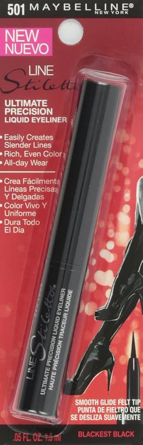 MAYBELLINE New York Line Stiletto Ultimate Precision Liquid Eyeliner, Blackest Black, 0.05 fl. oz. (Pack of 2)