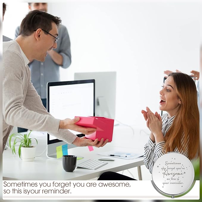 Roowest 20 Pcs Inspirational Compact Mirror Sometimes You Forget You're Awesome Appreciation Gifts for Women Mother's Day Party Favors Magnifying Pocket Mirror (Light Purple)