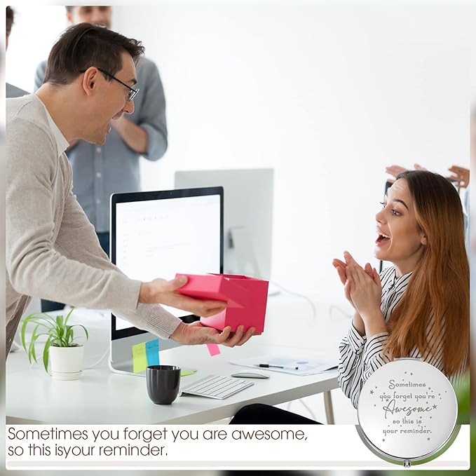 Roowest 30 Pcs Inspirational Compact Mirror Sometimes You Forget You're Awesome Appreciation Gifts for Women Mother's Day Party Favors Magnifying Pocket Mirror (Light Purple)