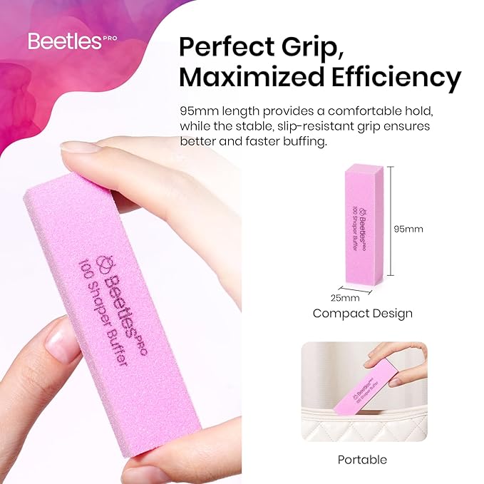 Beetles Nail Buffer Sanding Block, 50 Pcs 100 Grit Polisher Buffing File 4 Sides Nail Files Pink Art Pedicure Manicure File
