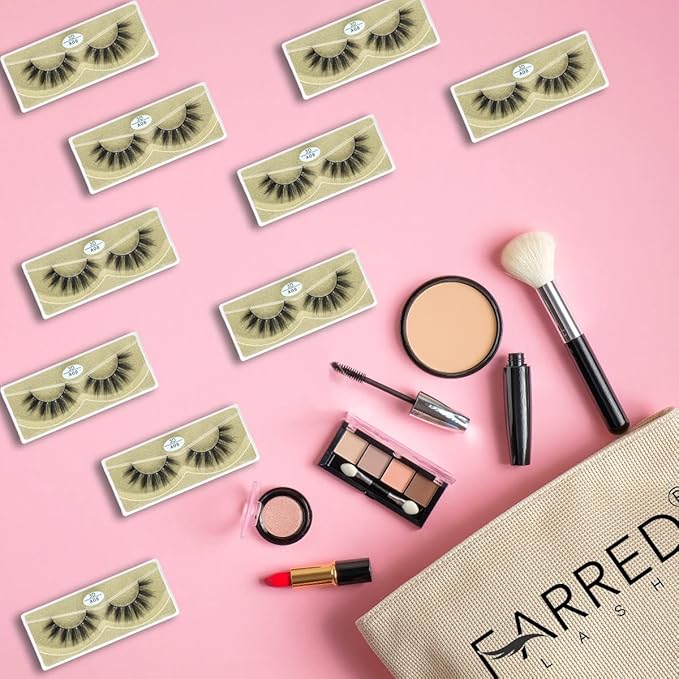 FARRED Wholesale Faux Mink Lashes 30 Pairs 3D A08 Medium Length Vegan Eyelashes Fluffy Volume Strip Lashes Bulk Fake Mixed Natural Look 3D False Eyelashes (3D A08)