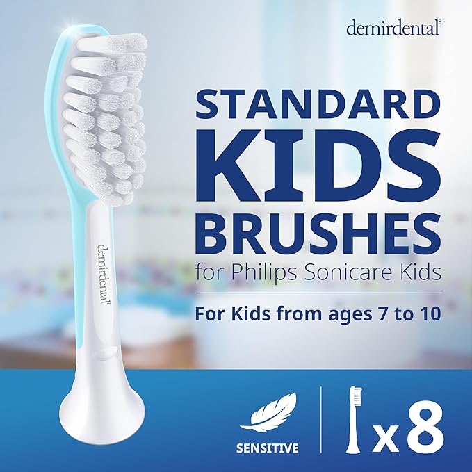 Kids Toothbrush Heads Compatible with Philips Sonicare Kids Toothbrush Heads - Replacement Heads Sensitive - Brush Heads from Ages 7 to 10 - Turquoise - Replaces HX6048-8 Pack
