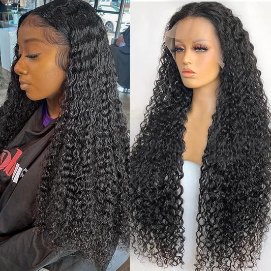 13x4 Curly HD Lace Front Wigs Human Hair Pre-plukced,180 Density HD Long Curly Human Hair Wigs for Black Women 10A Grade Glueless Unprocessed Virgin Deep Curly Hair Lace Frontal Wigs 28Inch