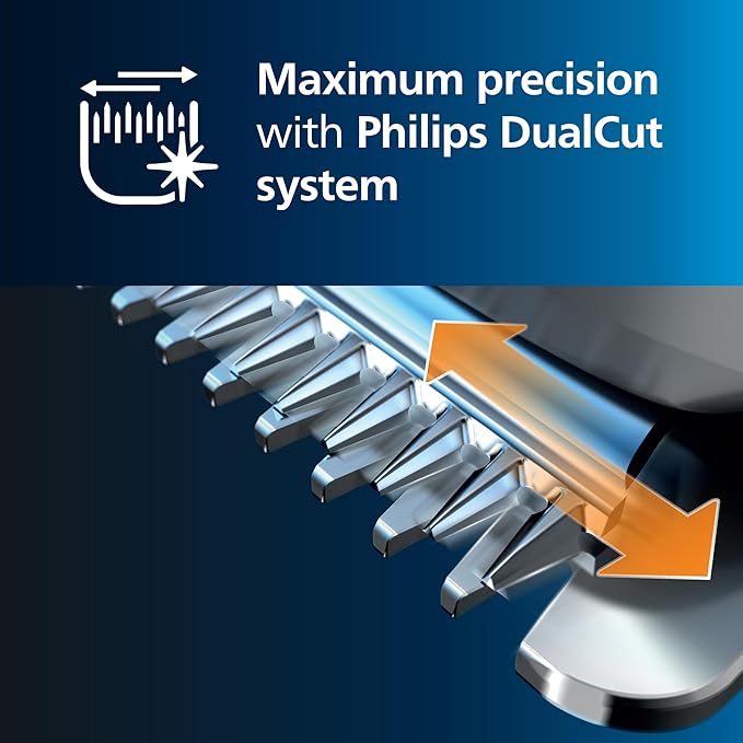 Norelco Philips Hair Clipper 7000 Series, Hair and Beard Trimmer, Precision Dial, PowerAdapt Sensor, Trim-and-Flow, DualCut, DuraPower, 28 Length Settings, 90 Min. Runtime, HC7650/40