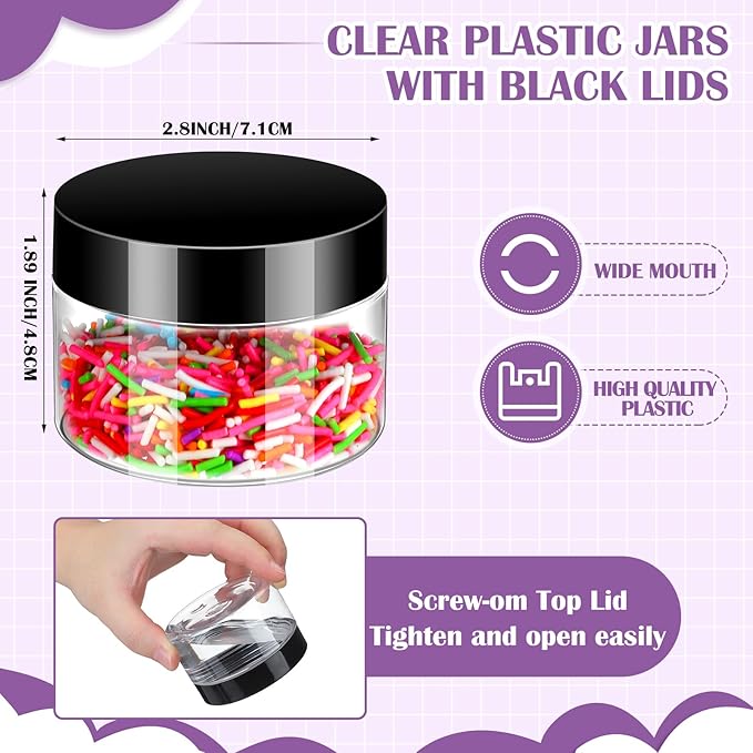 Aoriher 150 Pcs Plastic Container Jars with Lids Round Cosmetic Jars Empty Plastic Container for Lotion, Cream, Ointments, Makeup, Eye Shadow, Rhinestone, Samples, Pot, Travel Storage(4 oz,Black)
