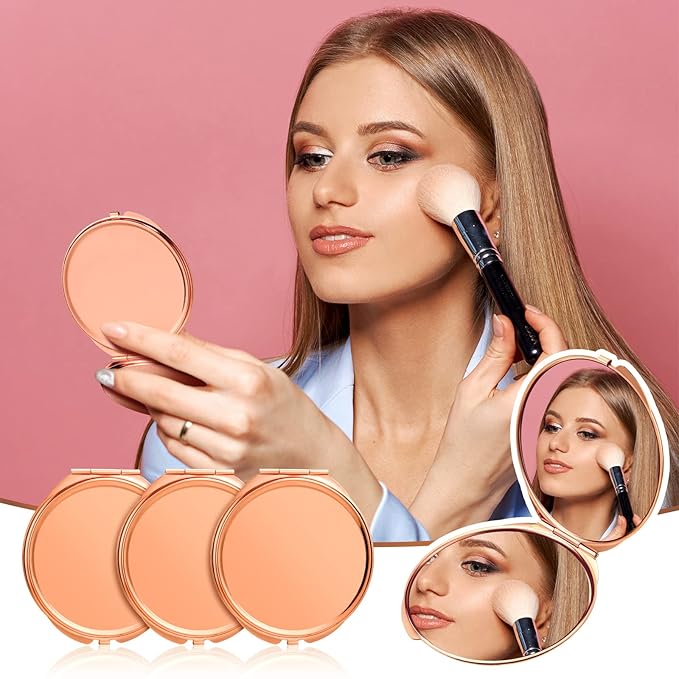 Yalikop 8 Pcs Portable Folding Compact Mirror Bulk with 1X 2X Magnification Double Sided Mini Travel Makeup Mirror for Women Bridesmaid Gifts(Rose Gold)
