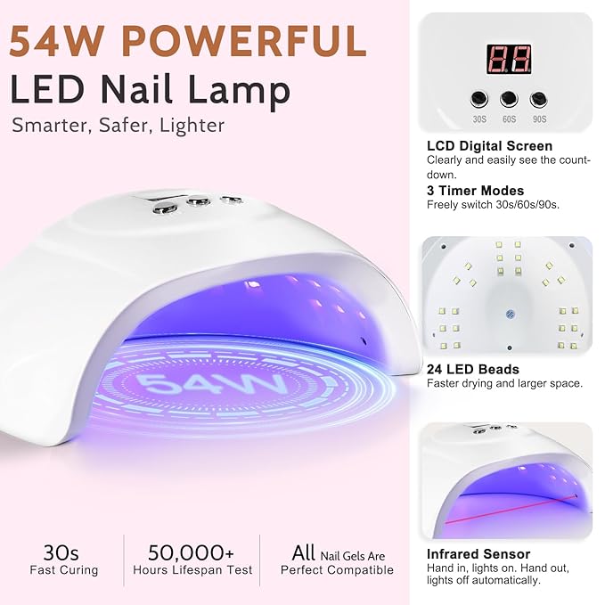 Lavender Violets Gel Nail Polish Kit with U V Light, 45 Colors Gel Polish Nail Set with Base and Matte & Glossy Top Coat Soak Off All Season Essential Manicure Tools Gifts for Women Easter LA00