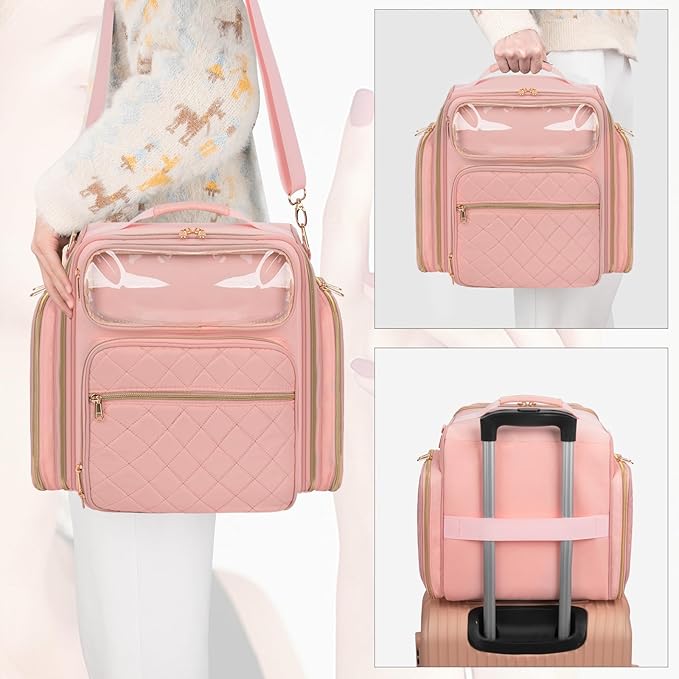 OCHEAL Nail Polish Organizer Case for 50-60 Bottles (15ml) - Portable Manicure Storage Bag with 2 Detachable Pouches, Nail Lamp Compartment & Tools Sections - Travel-Friendly Cosmetic Bag, Pink