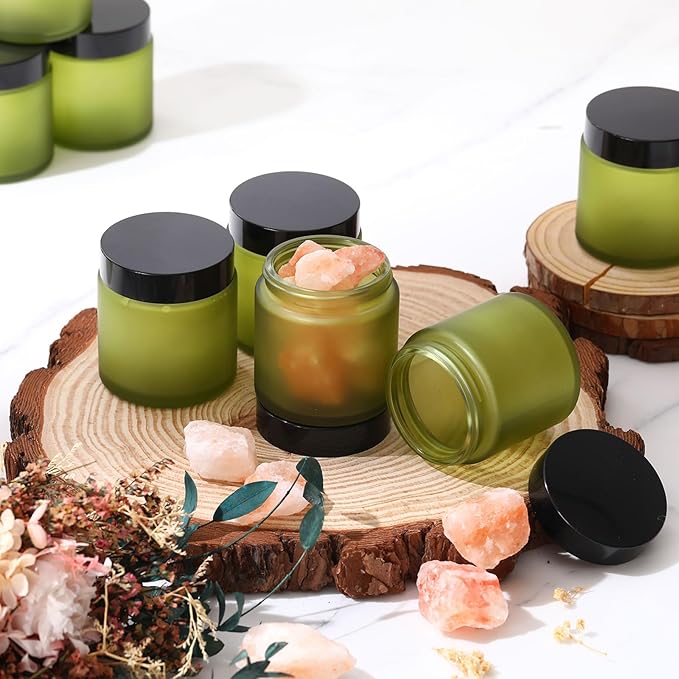 Norme 96 Pcs 4 oz Glass Jars with Lids Leakproof Round Airtight Jars Pea Green Empty Cosmetic Jars with Inner Liners Lid for Storing Lotions Powder Ointments Candle Making