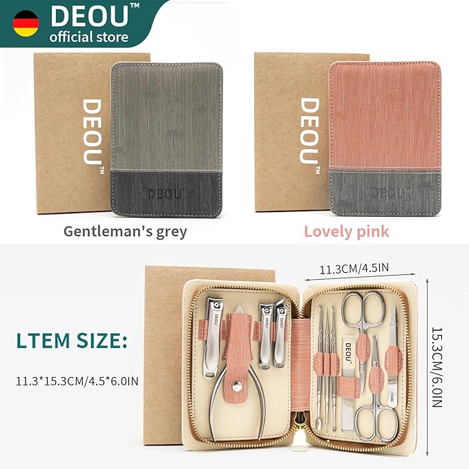 DEOU Manicure Sets Nail Clippers Stainless Steel Manicure and Pedicure kit Girls Professional Nail Files and Men's Grooming Scissors Tools for Home Personal Care or Gifts (Pink)