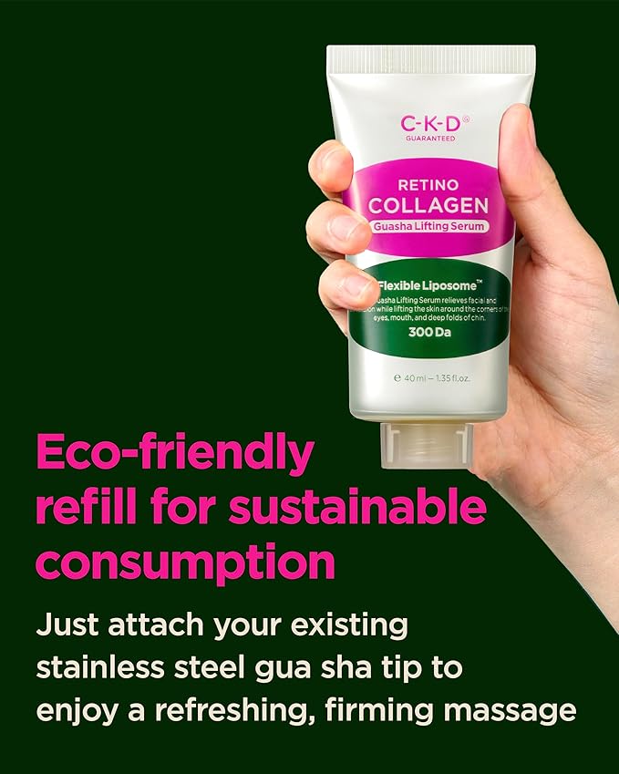 CKD Retino Collagen Guasha Face Serum [Refill] - Lifting Serum for Firming, Tightening, Anti-Aging, and Hydrating. Stainless Steel Roller. Korean Skin Care. 1.35 fl oz