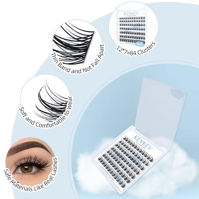 84 Pcs Cluster Lashes Eyelash Clusters DIY Eyelash Extensions Individual Lashes Thin Band & Soft(Breeze,D-8-16mix)