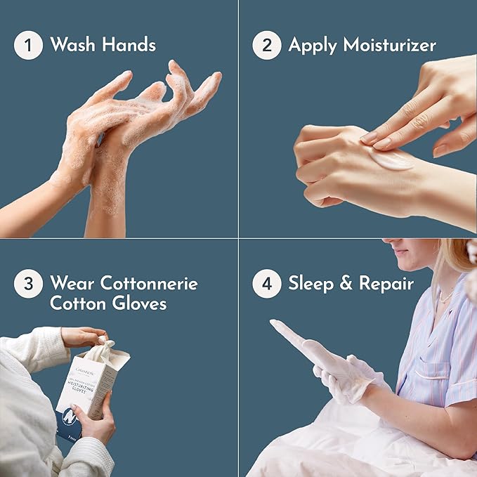 Cotton Gloves for Dry Hands Sleeping, Moisturizing Gloves Overnight, Hand Moisturizer Gloves, Moisture Gloves for Dry Hands Overnight, Sleeping Gloves, Eczema Gloves, Large 4 Pair