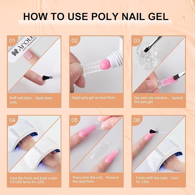 Poly Nail Gel Kit, 8 Colors Nail Extension Gel, Clear Black Gold Glitter Builder Nail Gel with 2 Gel Polish, Base and Top Coat, Slip Solution, Nail Lamp DIY Salon at Home for Women