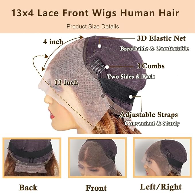 4/27 Highlight Lace Front Wigs Human Hair Ombre Body Wave Human Hair Wigs for Women 13x4 HD Lace Front Wigs Human Hair 180 Density Honey Blonde Wig Human Hair Glueless Wigs Pre Plucked 30 Inch