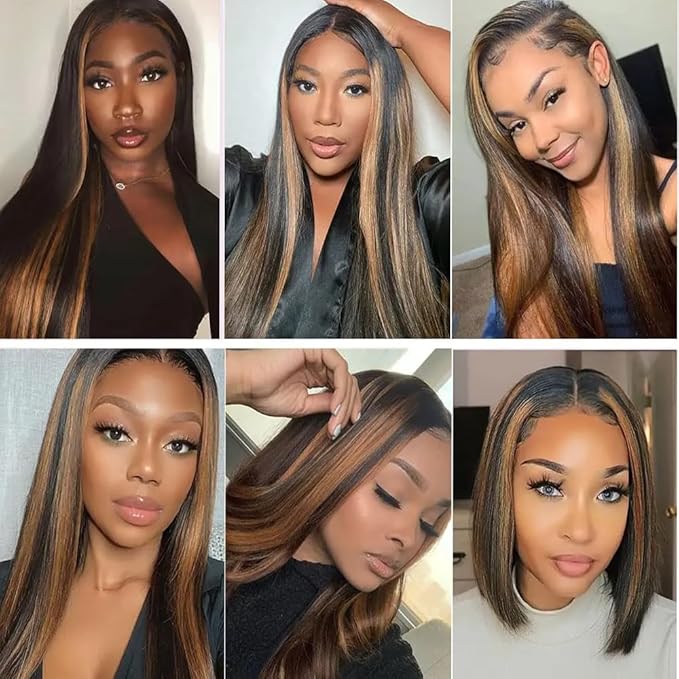 Ombre Human Hair P1B30 Highlight Straight Bundles Two Tone Black Mixed With Light Brown Straight Bundles Brazilian Human Hair Extensions Soft and Silky for Women 22 24 26 Inch