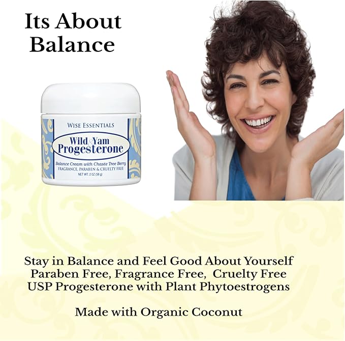 Wise Essentials Wild Yam & Progesterone Cream with Organic Coconut – 2 oz – Support for Menstrual Cycle & Menopause – Chaste Tree, Dong Quai, Black Cohosh – Paraben-Free