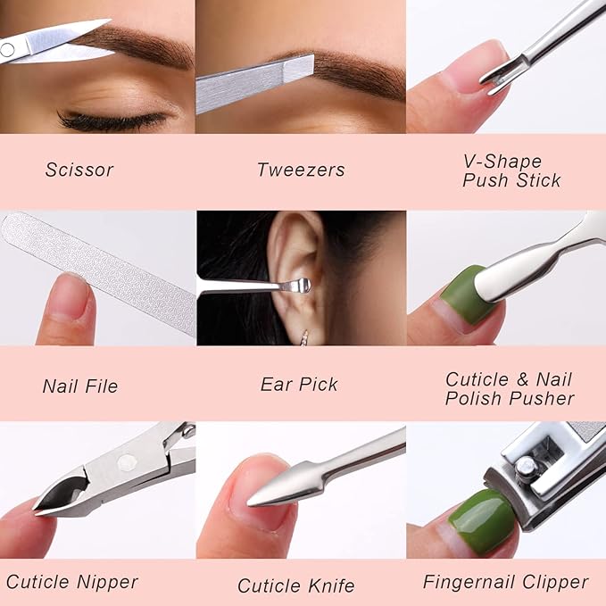FAMILIFE Manicure Set Professional Manicure Kit Nail Kit - 11PCS Gifts For Her Nail Clippers for Women Stainless Steel Pedicure Sets Pink Leather Case