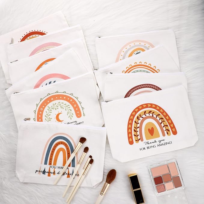 Sieral 20 Pcs Canvas Makeup Bags Bulk Inspirational Cosmetic Bag Pouch with Zipper for Women Employee Appreciation Thank You Gifts for Volunteer Teacher Nurse Assistant Mom Gifts(Rainbow)