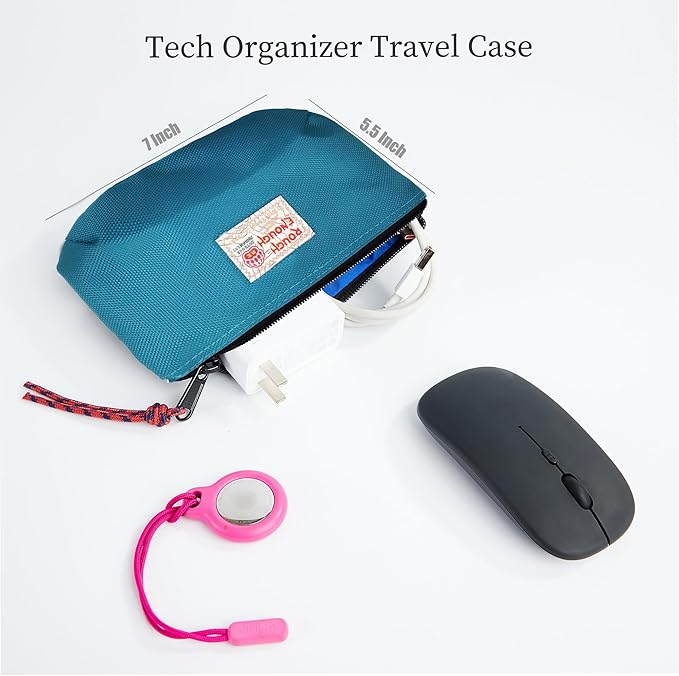 Rough Enough Small Tech Organizer Travel Case for Electronics & Cords - Cable Storage Bag Blue