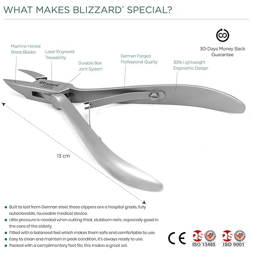 Ingrown Nail Clippers for Men with Ingrown Toenails – Blizzard Podiatrist Toenail Clipper Set German Forged – 5 inch Professional Nail Cutter – Straight Head Podiatry Nipper Nail Kit - Hospital Grade