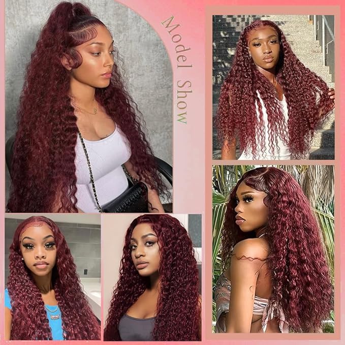 32 Inch Reddish Brown Lace Front Wigs Human Hair 13x6 Reddish Brown Curly Lace Front Wig 180 Density 33# Deep Wave HD Lace Frontal Wigs Human Hair Pre Plucked for Women Auburn Colored Human Hair wig