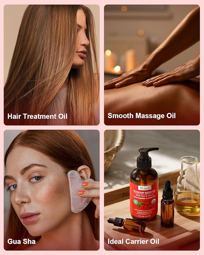 Rosehip Seed Oil Organic, USDA Certified 100% Pure Rosehip Oils for Face, Hair & Body, 8 fl oz Cold Pressed Rose Hip oil for Skin Moisturizing, Scar Fading, Gua Sha, Massage, Carrier Oil DIY