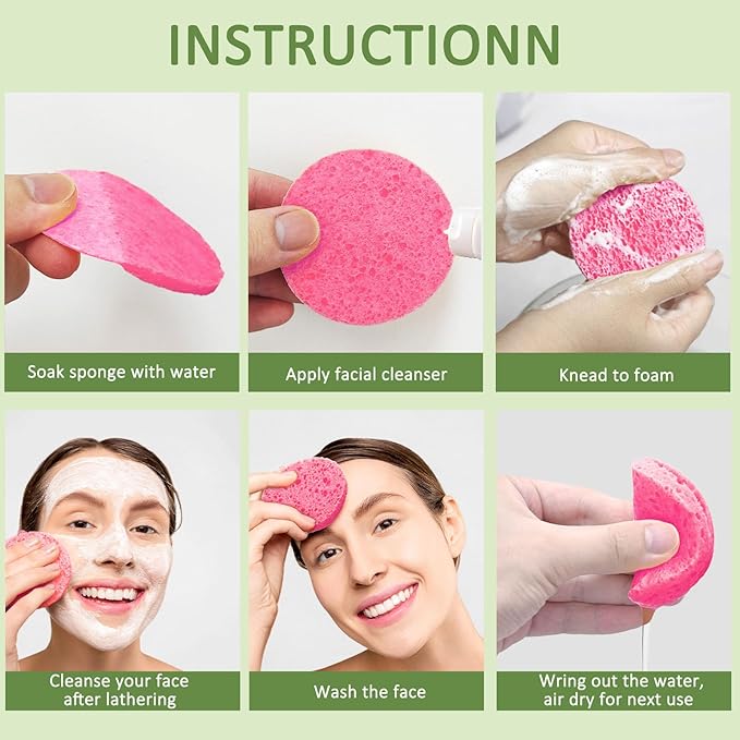 Beieverluck 300 Count Compressed Facial Sponges for Cleansing Natural Cellulose Disposable Face Sponge Spa Sponge for Face Cleansing Exfoliating Makeup or Mask Removal, Pink