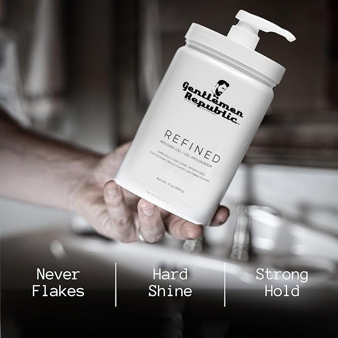 Gentlemen Republic 32oz Refined Hair Gel with Pump for Men - Premium Gel For Men Humidity Resistant & Alcohol-Free - All Day Shine and Hold for All Hair Types and Never Flakes - Made in the USA