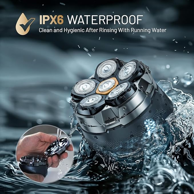 Head Shavers for Bald Men, Wyklaus Rechargeable Electric Razor Waterproof, Hypoallergenic Wet Dry Head and Face Shaver for Men, LED Display, Electric Shaver with Type-C Charge, Gift for Men Women