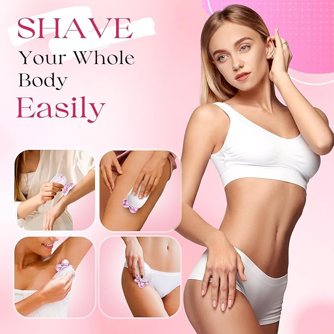 Electric Razors for Women, Rechargeable Rotary Painless Shaver for Legs Bikini Facial Hair Removal, Body Wet/Dry Razor Water Resistant Grooming Kit, Cordless Womens Trimmer for Lady Grooming (Pink)