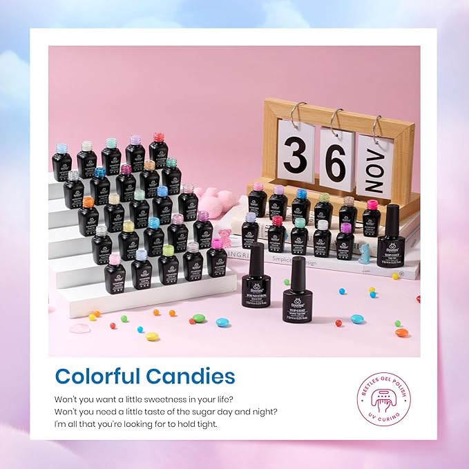 beetles Pastel Gel Polish Set 39Pcs Pink Red Gel Nail Polish with Base Top Coat Soak off Uv LED Lamp Colorful Candies Manicure Kit DIY Home Gifts for Women Girls