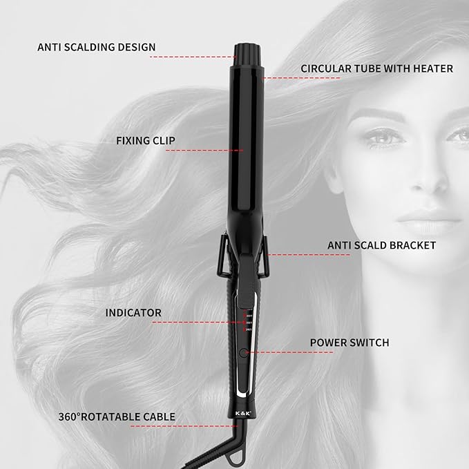 1 1/4 Inch Curling Iron with clamp Hair Curler Ceramic Coating 7INCH Long Barrel Adjustable Temp LED Display for Long Hair MCH Instant Heat up to 450°F Professional Curling Wand Dual Voltage