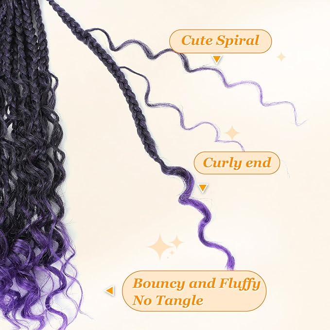 9 Packs Goddess Box Braids Crochet Hair Boho Crochet Box Braids With Curly Ends Crochet Hair For Black Women, 10 Inch Pre Looped Bohemian Crochet Box Braids Hair (10Inch 9 Packs,Tpurple)