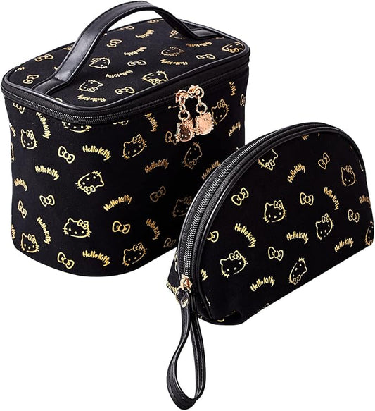 AmBealla Make up Bag Travel Cosmetic Bags Brush Holder Zipper Pouch Case Organizer Cute Organizer Suitable for Purse for Women (Black 2PCS)