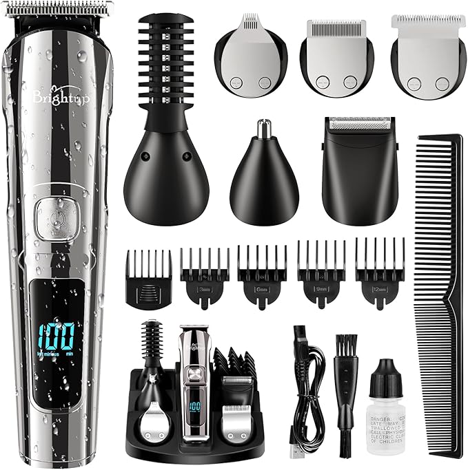 Brightup Beard Trimmer for Men - Electric Razor & Shaver, Cordless Hair Clippers Trimmers Set, IPX7 Waterproof Mens Grooming Kit for Shaving Face, Mustache, Body, Ear, Nose Hair Trimmer, Gifts for Men