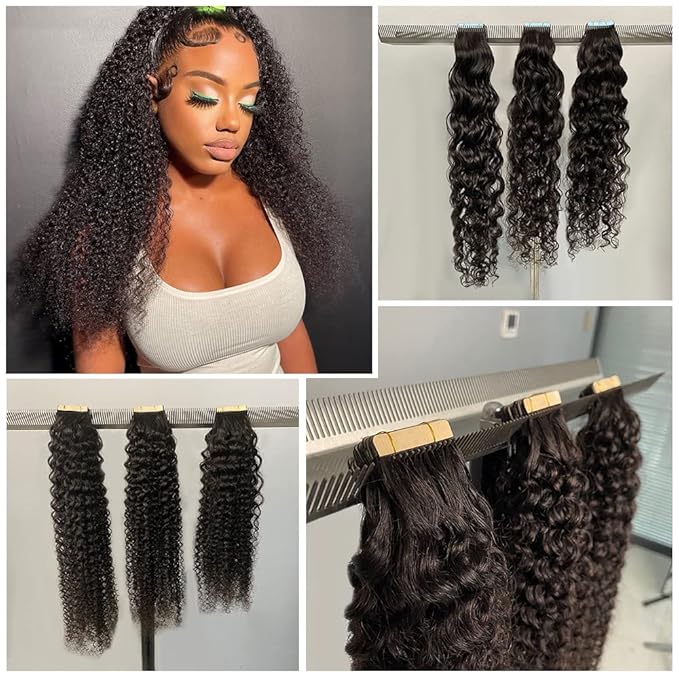22Inch Tape in Hair Extensions Human Hair for Black Women Kinky Curly Skin Weft Invisible Tape in Extensions Brazilian Real Hair Curly Double Side 3C Tape ins Natural Black Color 20PCS 50G/Set